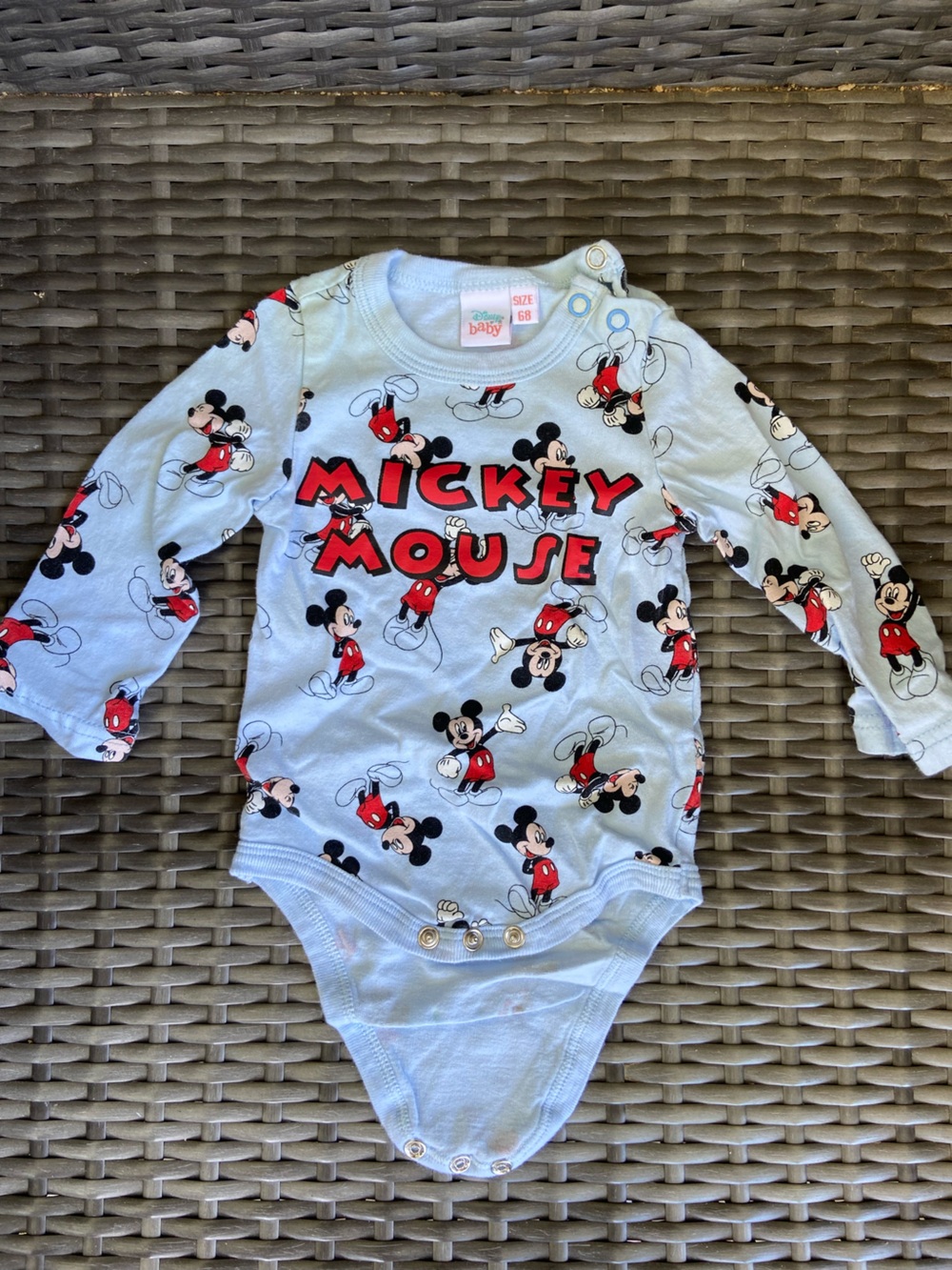 Disney Light Blue Mickey Mouse Long-Sleeve One-Piece Bodysuit from Europe